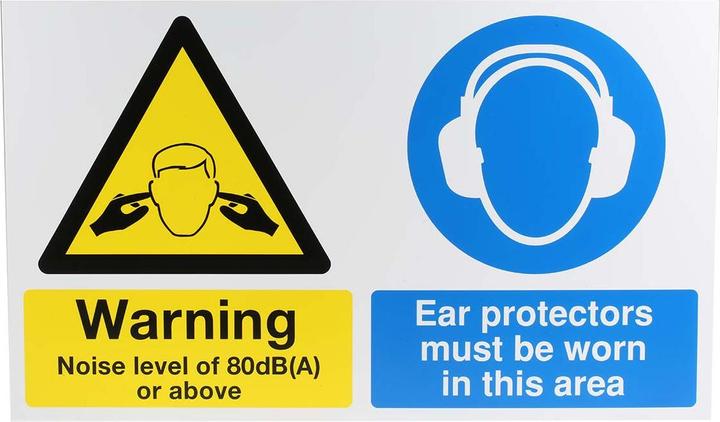Actual product image Rs Pro Hazard warning sign PP, Hearing protection labeling English, 300mm x 500mm