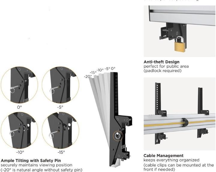 Produktbild equip Pro - Klammer für 3 LCD-Anzeigen - Kunststoff, Aluminium, Stahl - Schwarz, Silbe (Decke, 55", 150 kg)
