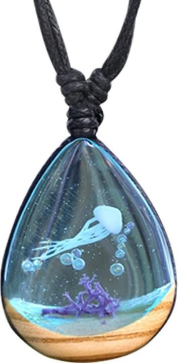 Image du produit Star Piercing Collier noir pendentif goutte méduse récif époxy bleu en bois d'olivier (sans laiton, Organique)