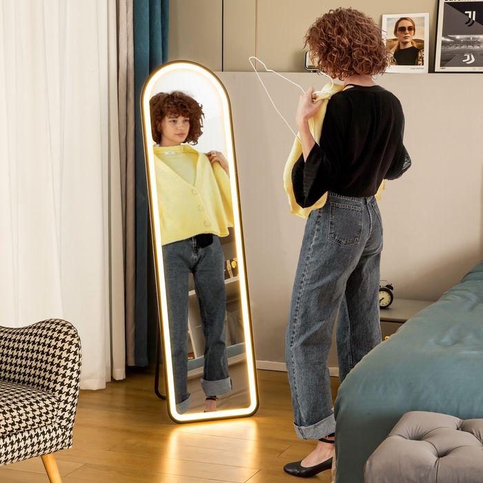 Produktbild Swisshandel24 Ganzkörperspiegel, 150 x 40 cm Standspiegel mit LED-Beleuchtung, 3 Lichtfarben (150 x 40 cm)