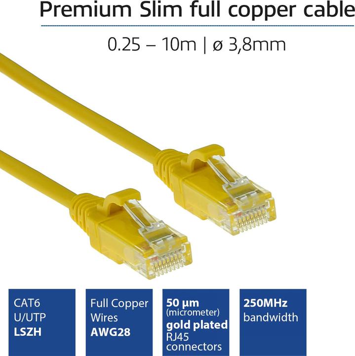 Actual product image Yellow 3 meter LSZH U/UTP CAT6 datacenter slimline patch cable snagless with RJ45 connectors (U/UTP, CAT6, 3 m)