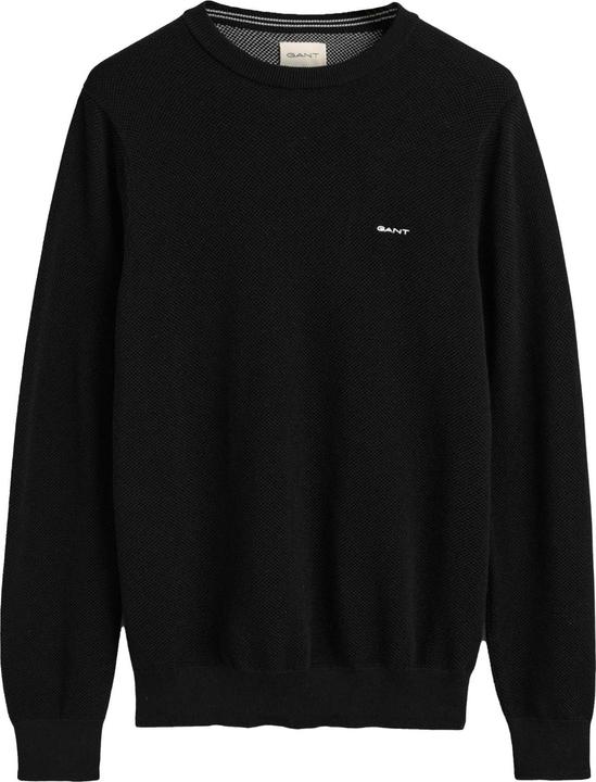 GANT Cotton Pique Pullover Crew Neck Black