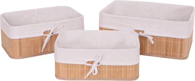 Produktbild Swisshandel24 3er Set Aufbewahrungskorb, Korb Aufbewahrungsbox Ordnungsbox Sortierbox Regalkorb, Bambus - naturfar (17 x 29 x 39 cm)