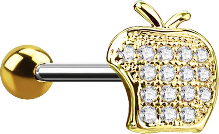 Star Piercing Micro Barbell 14k vergoldet Apfel mit Kristall (Chirurgenstahl 316L, Messing)