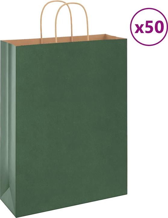 Produktbild VidaXL Kraftpapiertüten 50 Stk. mit Henkel Grün 32x12x42 cm Papiertüte (Geschenktüte, 50 x)