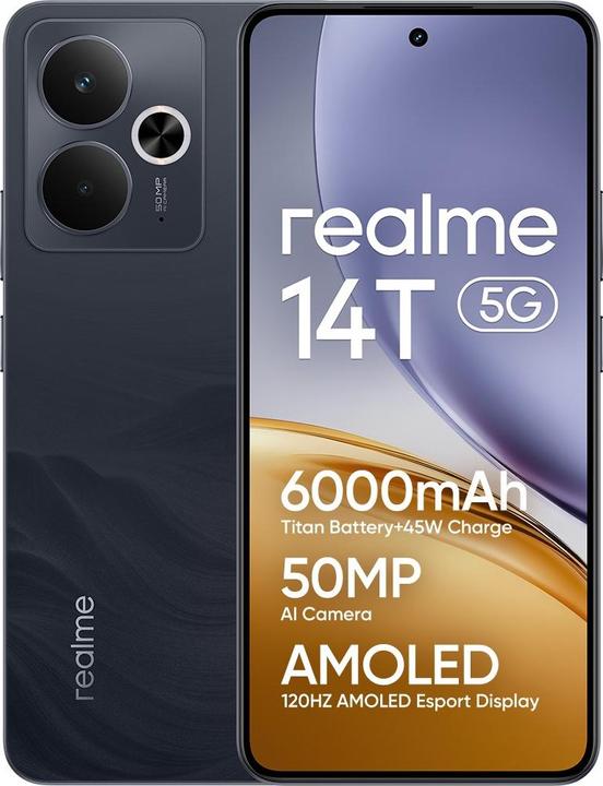 Actual product image realme 14T 5G 8GB 256GB Obsidian Black (256 GB, Obsidian Black, 6.67", 50 Mpx, 5G)
