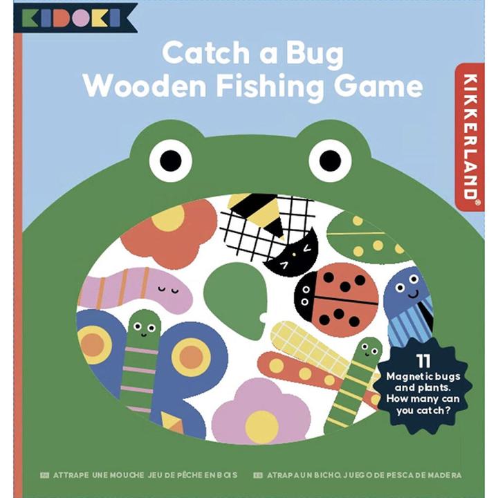 Actual product image Kikkerland Catch a Bug Wooden Fishing Game (French, German, Portuguese, Spanish, Dutch, Italian, Icelandic, English)