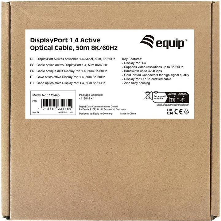 Produktbild equip DisplayPort 1.4 St/St 50m 8K/60Hz komp.HDCP schwarz (50 m, DisplayPort)