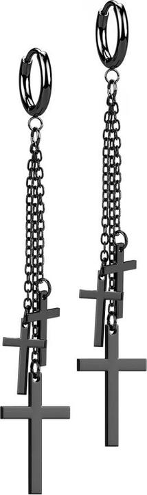 Produktbild Star Piercing Ohrring schwarz Anhänger Kette drei Kreuze (ohne Messing, Chirurgenstahl 316L)