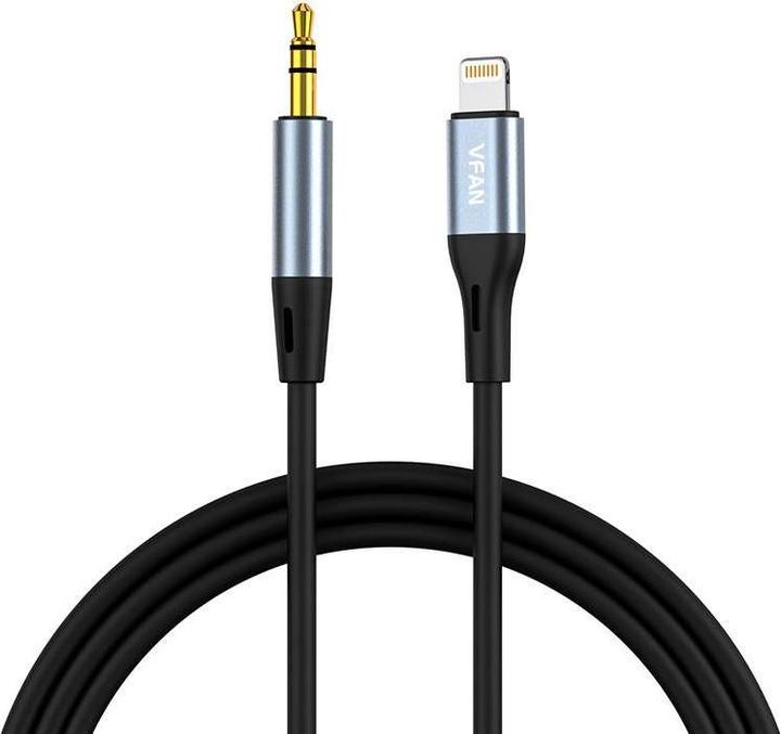 Productafbeelding Vipfan L05 Lightning naar mini-jack 3,5mm AUX-kabel, 1m (grijs) (1 m, Bliksem)