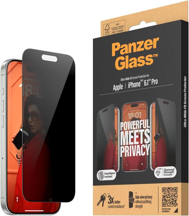 PanzerGlass Privacy Screen Protector Ultra-Wide Fit (1 Stück, Apple iPhone 15 Pro)