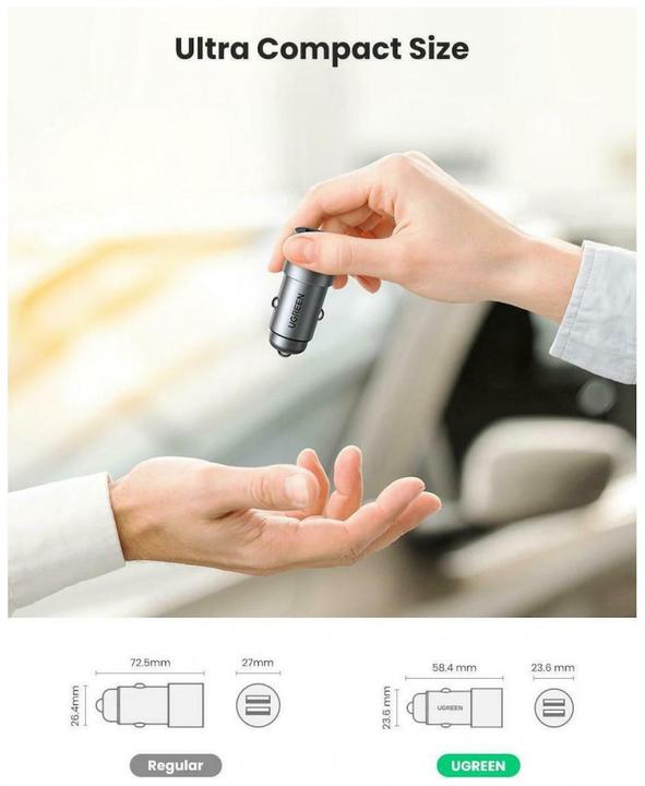 Actual product image Ugreen Car Charger CD130 24W Dual USB 2.4A Gray 50592