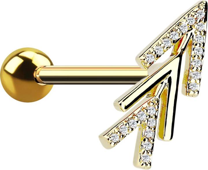 Star Piercing Micro Barbell 14k vergoldet dreifach Pfeil mit Kristallen (Chirurgenstahl 316L, Messing)