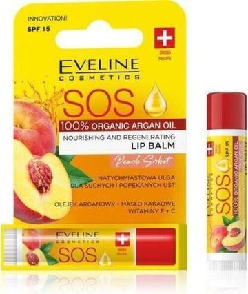 Eveline SOS Nourishing Regenerating Balm for Dry Cracked Lips Peach SPF15