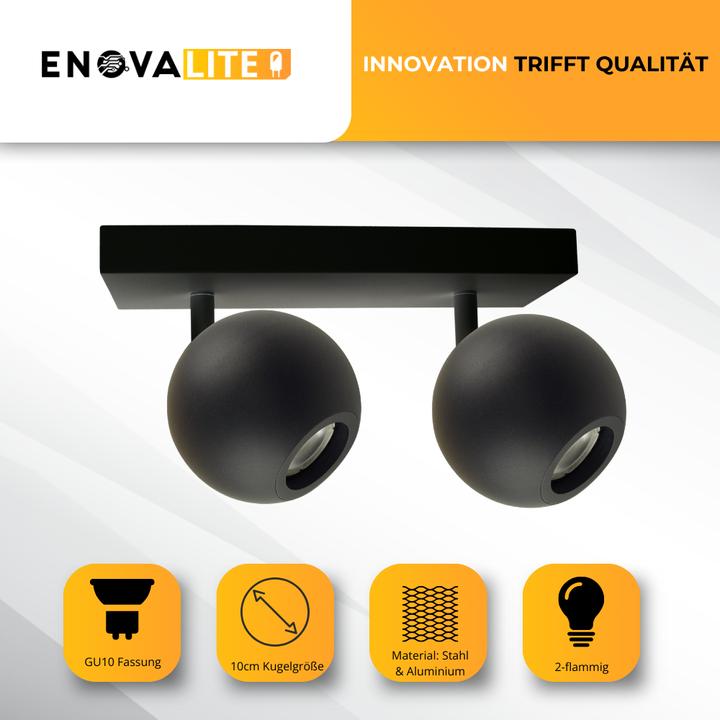 Produktbild Enovalite Deckenleuchte GLOBE, GU10-Fassung, IP20, Ø10cm, 2 flammig, schwarz (GU10)