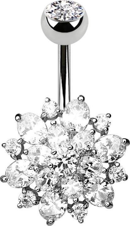 Actual product image Star Piercing Banana silver Crystal Dahlia silver (Brass, Surgical steel 316L)