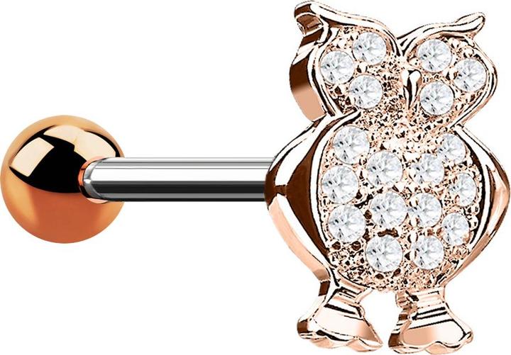 Star Piercing Micro Barbell rosegold Eule mit Kristallen (Chirurgenstahl 316L, Messing)
