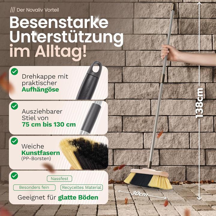 Produktbild Novaliv 1x Zimmerbesen mit Stiel I feine Kunstborsten I Handbesen Holz I Teleskopstiel I Stubenbesen (1 Stk.)