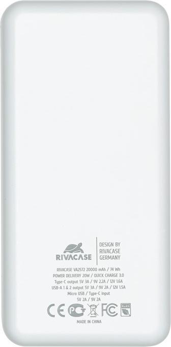 Actual product image Rivacase POWER BANK USB 20000MAH/VA2572 Baltas (20000 mAh, 20 W, 20000 Wh)