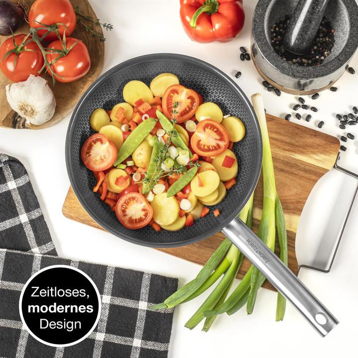 Produktbild Moritz & Moritz Edelstahlpfanne Wabenstruktur 24cm mit Keramikbeschichtung der neuesten Generation (Pfannenset + Topfset, Edelstahl)