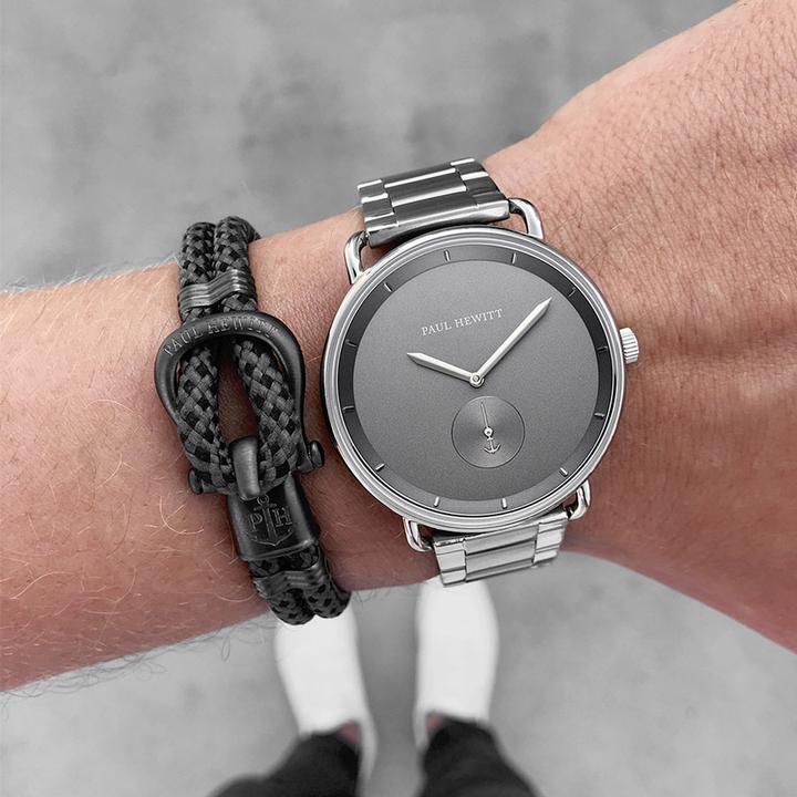 Image du produit Paul Hewitt Phinity Shackle Bracelet Bracelet Pistolet Métal Nylon Noir Gris Noir (18 cm, Nylon, Acier inoxydable)