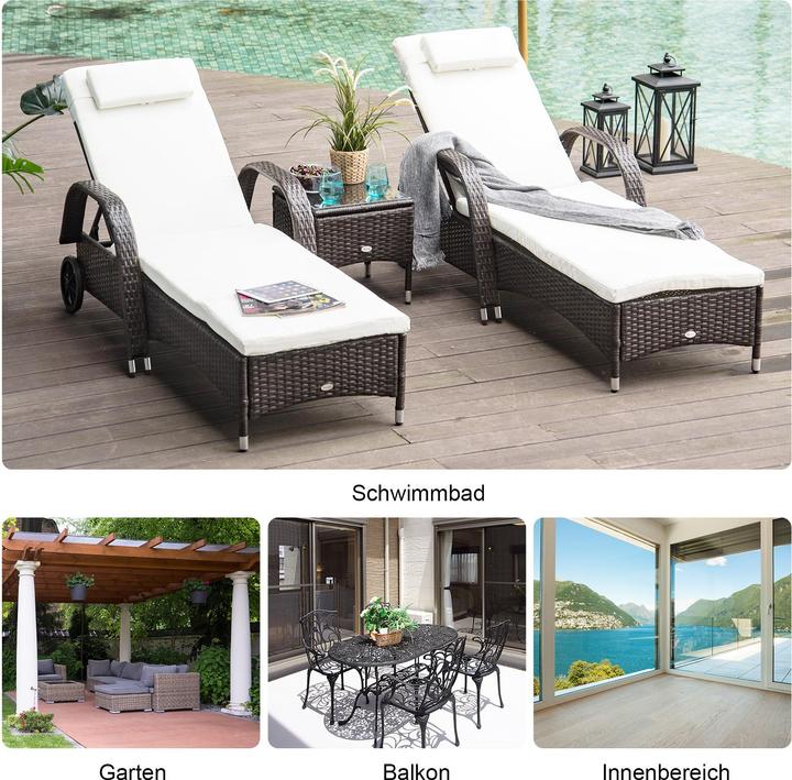 Image du produit Outsunny Bains de soleil en rotin avec table (200 cm)