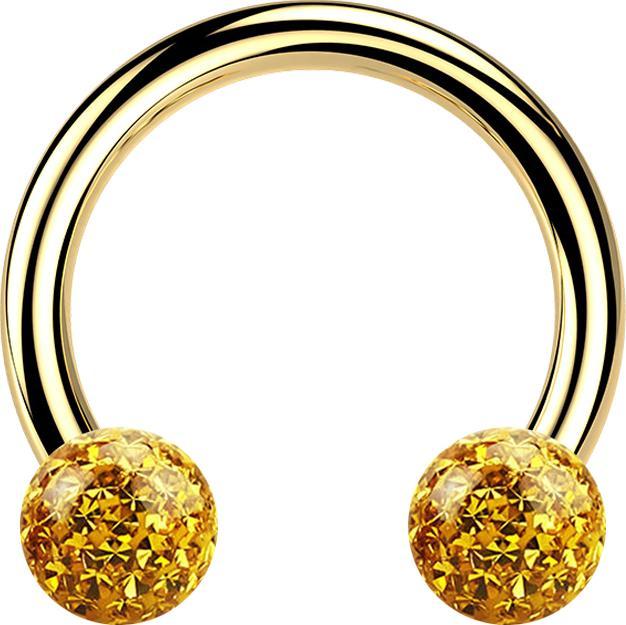 Produktbild Star Piercing Micro Circular Barbell vergoldet mit zwei Kristall Kugeln topaz Epoxy Schutzschicht (ohne Messing, Titan G23)