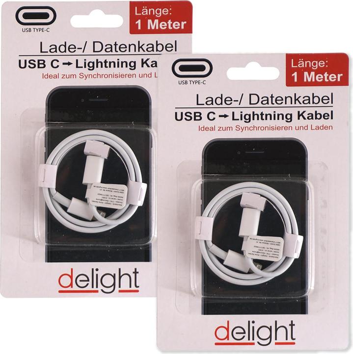 Produktbild Top ten 2er-Set USB-C Lightning Ladekabel, 1m, weiss (1 m, USB 3.0)