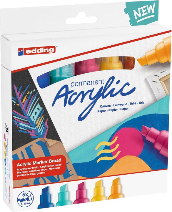 Image du produit Edding Acrylmarker (Trafic jaune, Bleu gentiane, Jaune soleil, Turquoise, Bleu magenta, 10 mm, 5 x)