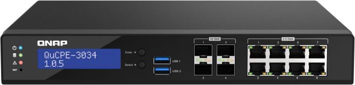 Actual product image QNAP QuCPE-3034-C3758R-16G Intel Atom C3758R 8x2.5GbE RJ45 ports and 4x10GbE SFP+ ports 2xM.2 2280 N (12 Ports)