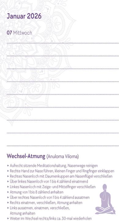 Produktbild Yoga-Kalender 2026 - Taschenkalender mit Mantras, Meditationen, Affirmationen und Hintergrundgeschic (Deutsch)