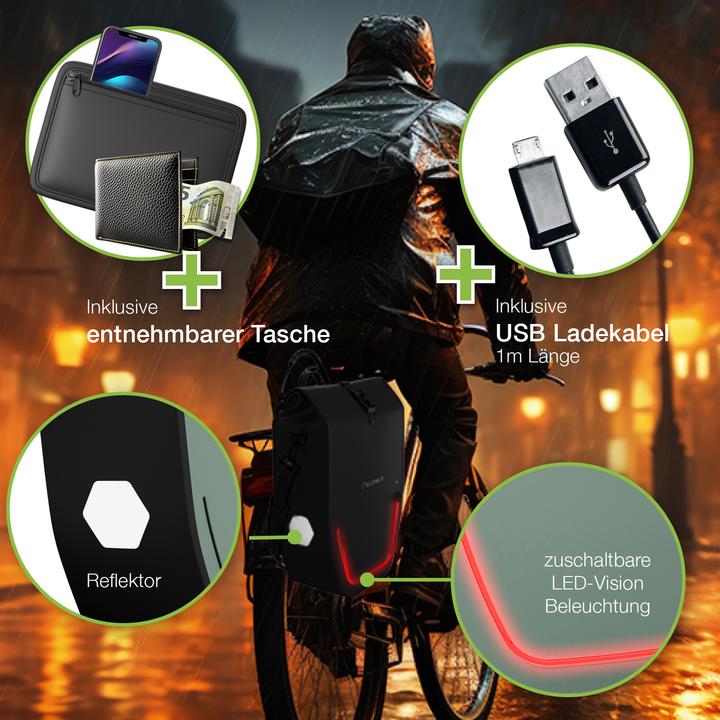 Image du produit Eloneo Sacoches vélo étanches avec LED (20 l, Sacoches)