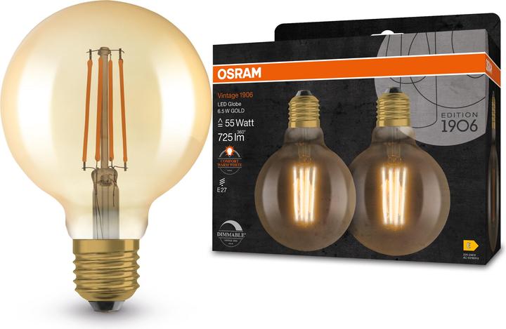 Produktbild Osram Vintage 1906 (E27, 6.50 W, 725 lm, 2 x, E)