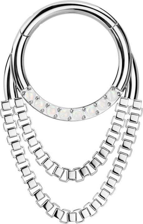 Immagine prodotto Star Piercing Anello a micro segmenti con cerniera in argento opali frontali ciondolo in argento due catene (Acciaio chirurgico 316L, senza ottone)