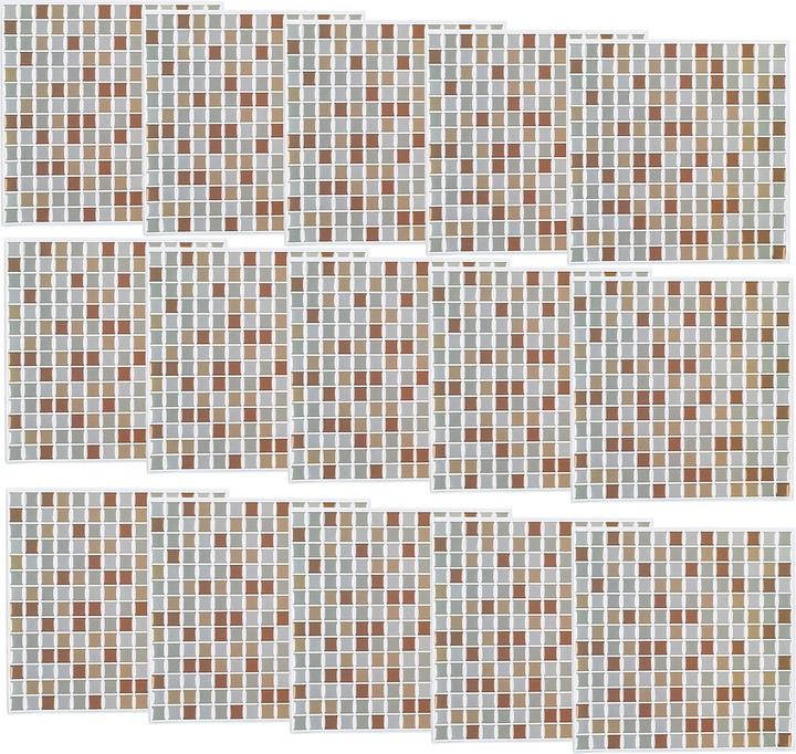 Infactory Selbstklebende 3D-Mosaik-Fliesenaufkleber "Bronze" - 15er-Set (26 x 26 cm)