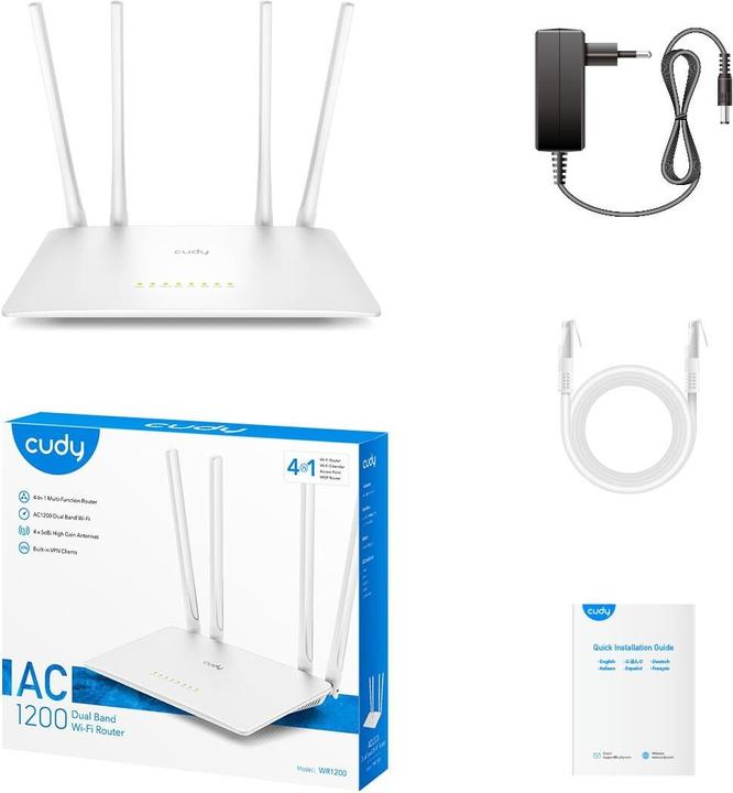 Produktbild Cudy WR1200 wireless router Fast Ethernet Dual-band ( / ) White