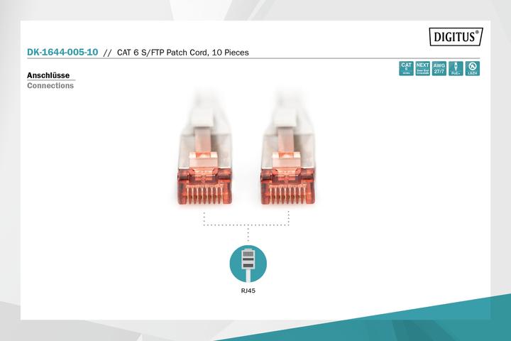 Actual product image Digitus CAT 6 S-FTP patch cable Cu LSZH AWG 27/7 length 0,5 m 10 pieces colour grey (S/FTP, CAT6, 0.50 m)
