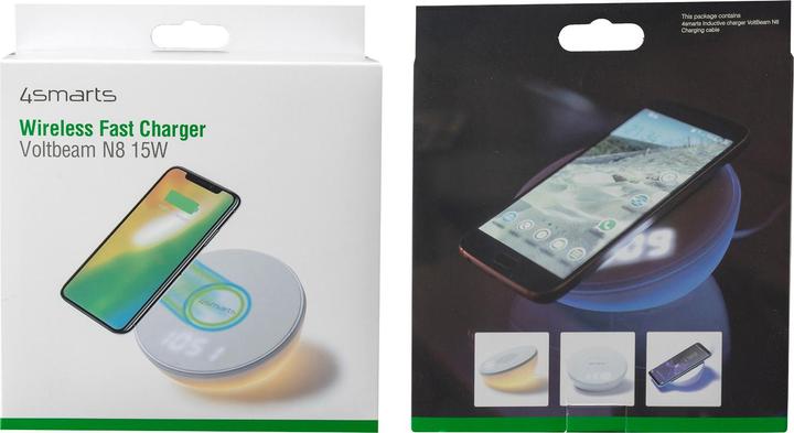 Produktbild 4smarts Wireless Charger VoltBeam N8 15W mit Uhr LED Lampe weiss