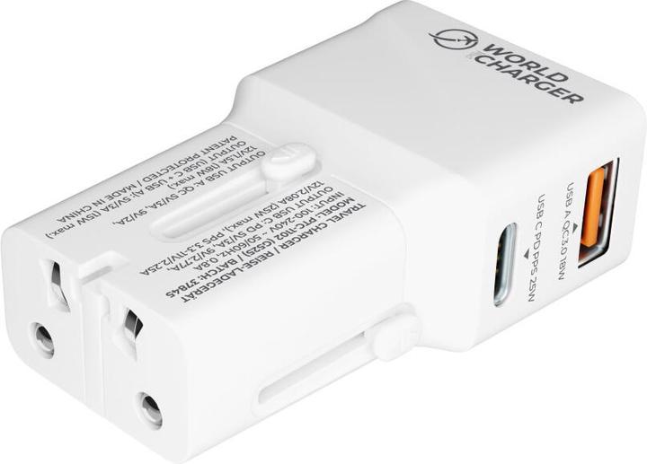 Actual product image prio Fast Charge World travel charger 25W PD PPS (USB C) + QC 3.0 (USB A) white (25 W)