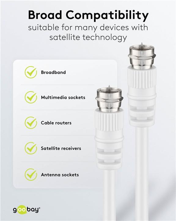 Produktbild Goobay SAT Anschlusskabel, Weiss, 2.5 m (70 dB, Antennenkabel)