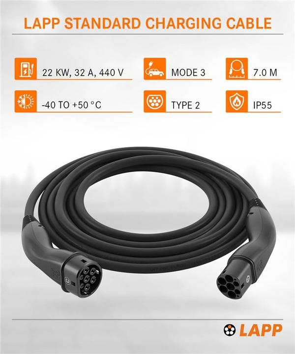 Image du produit Lapp Mobility EV-TYP2 Câble de recharge (Type 2, 22 kW, 32 A, 7 m)
