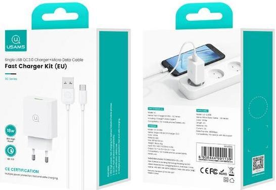 Image du produit Usams Zestaw szybkiego ład. Micro 2a 1m Fast Charging biały/white SC series(CC083) (18 W)