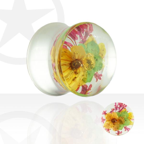 Produktbild Star Piercing Flared Plug transparent mit getrockneten Blumen (ohne Messing, Chirurgenstahl 316L)