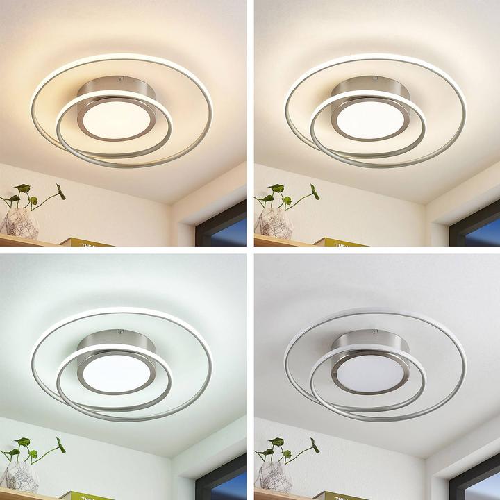 Image du produit Lindby Plafonnier Bovia LED, CCT, intensité lumineuse variable, nickel (3900 lm)