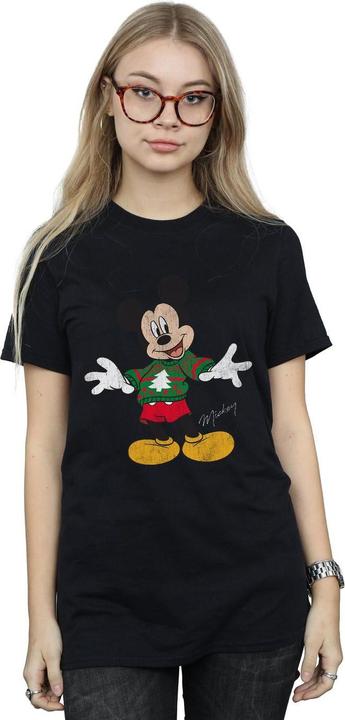 Actual product image Disney Womens/Ladies Mickey Mouse Christmas Jumper Cotton Boyfriend T-Shirt (XXL)