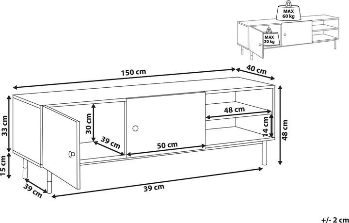 Actual product image Beliani TV cabinet black with light-coloured wood ABILEN (150 x 40 x 48 cm)