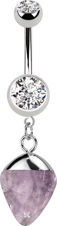Actual product image Star Piercing Banana silver with pendant drop amethyst (Mineral, without brass, Surgical steel 316L)