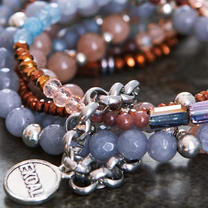 Immagine prodotto Loberon Bracciale Dea rosa/blu/marrone (8 cm, Perle di vetro, Giada, Ottone)