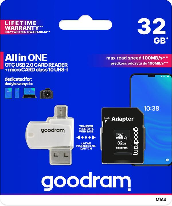 Produktbild Goodram M1A4-0320R12 - 32 GB - MicroSD - Klasse 10 - UHS-I - 100 MB/s - 10 MB/s (32 GB, microSDHC, U1, UHS-I)