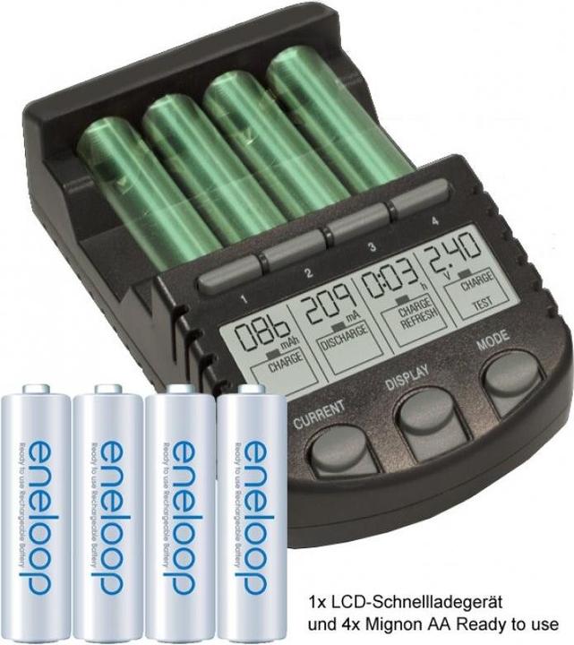 Sanyo Eneloop Mignon AA HR-3UTGA e caricatore AccuCell LCD (1 pz., Specifico del dispositivo, 700 mAh, Batteria + Caricabatterie)